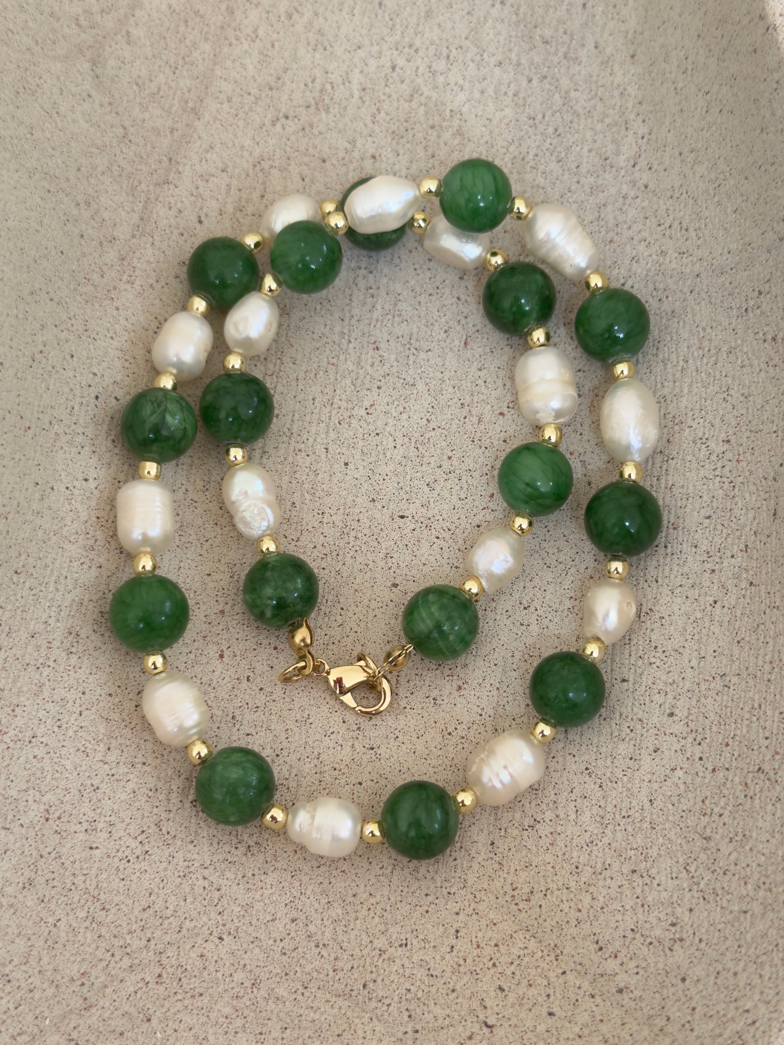 Pearl and green necklace